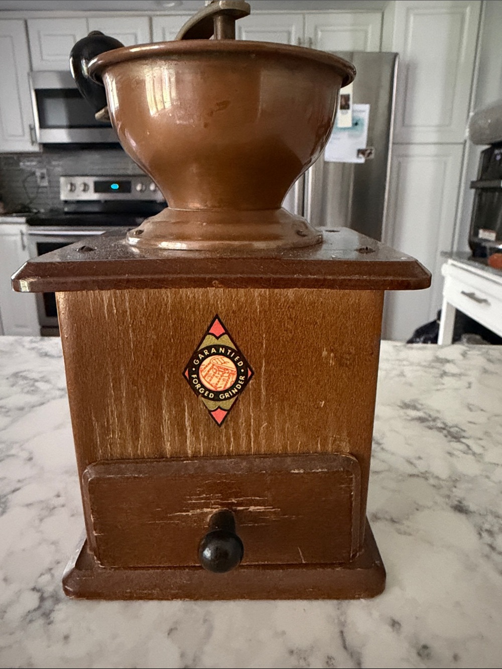 Vintage Manual Coffee Grinder - Wood & Copper Finish